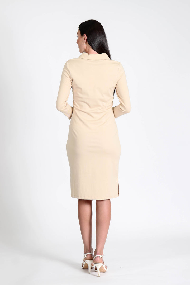 Court Dress Long Sleeves Camel APPAREL - DRESS jeanpierreklifa.com