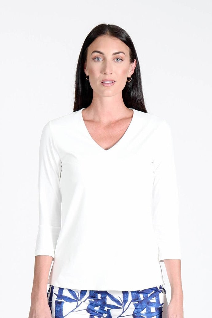 V-Neck Solid Top White APPAREL - TOP - SHIRT jeanpierreklifa.com