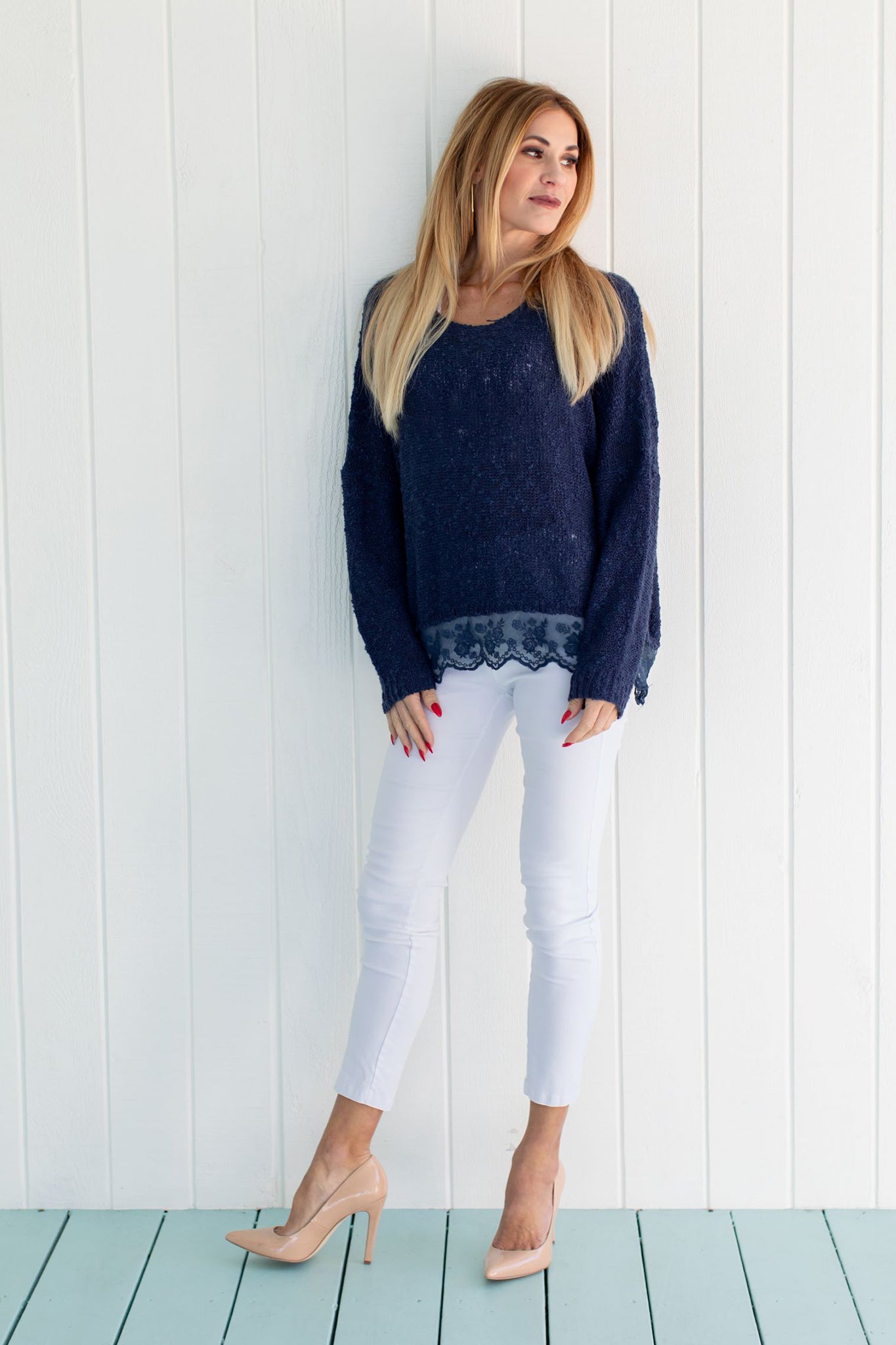 Lace Sweater Navy Tops JPK Outlet   