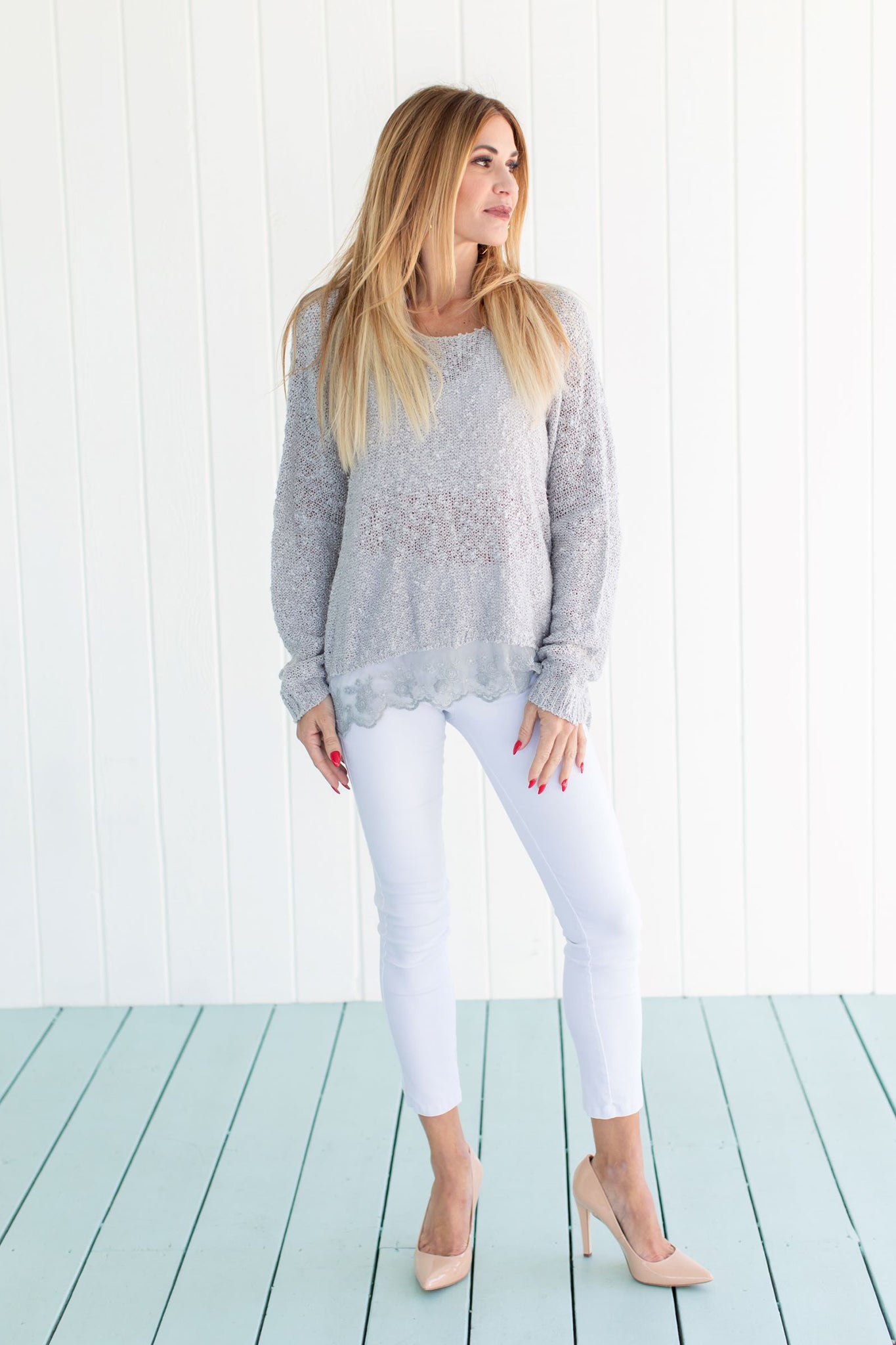 Lace Sweater Silver Tops jeanpierreklifa.com   