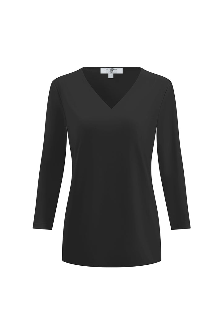 V-Neck Solid Top Black APPAREL - TOP - SHIRT jeanpierreklifa.com