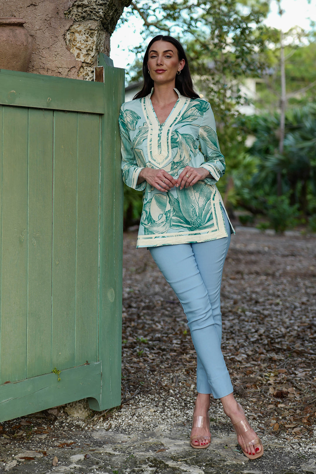Indira Tunic Etched Aqua APPAREL - TOP - Tunic jeanpierreklifa.com