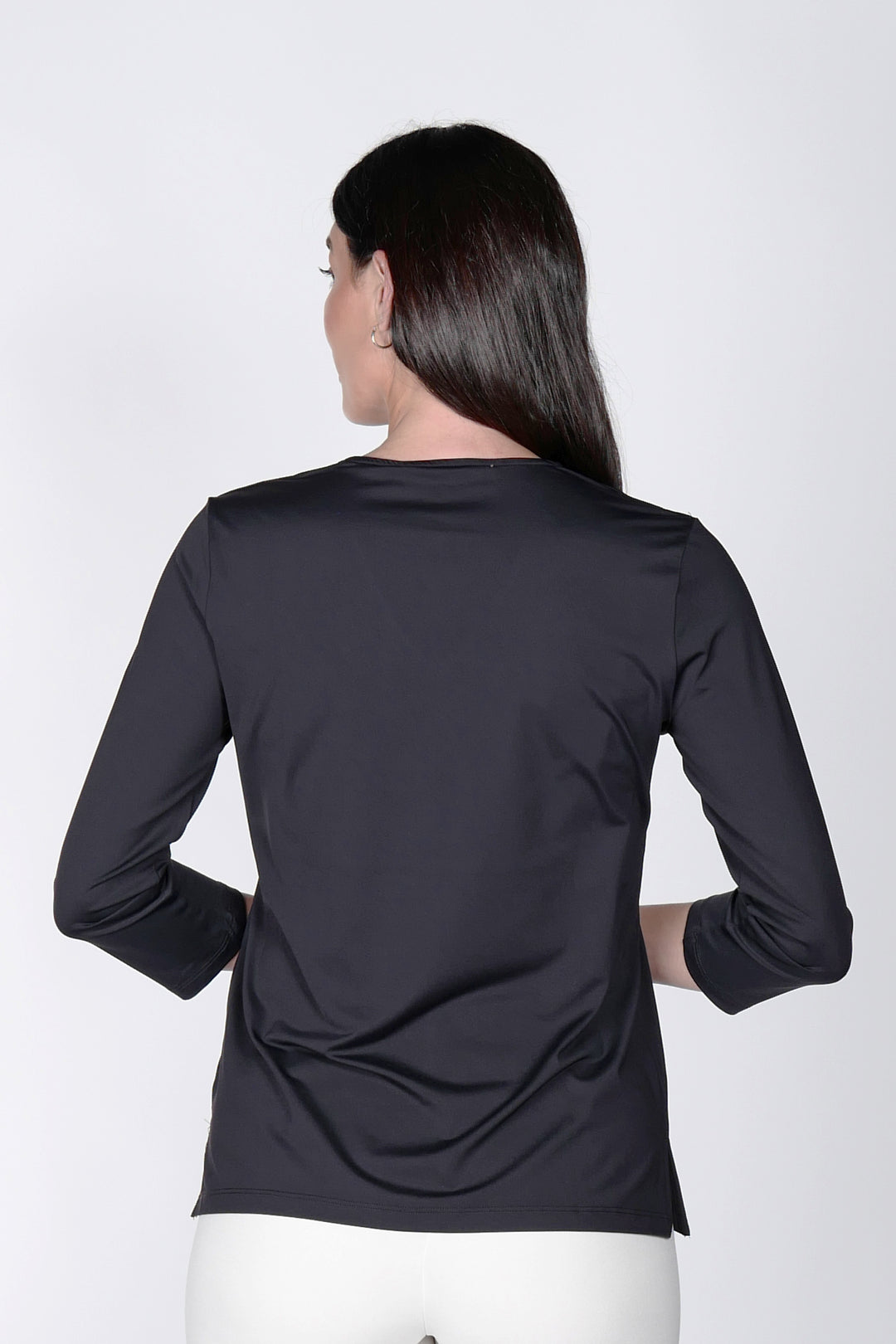 V-Neck Solid Top Black APPAREL - TOP - SHIRT jeanpierreklifa.com