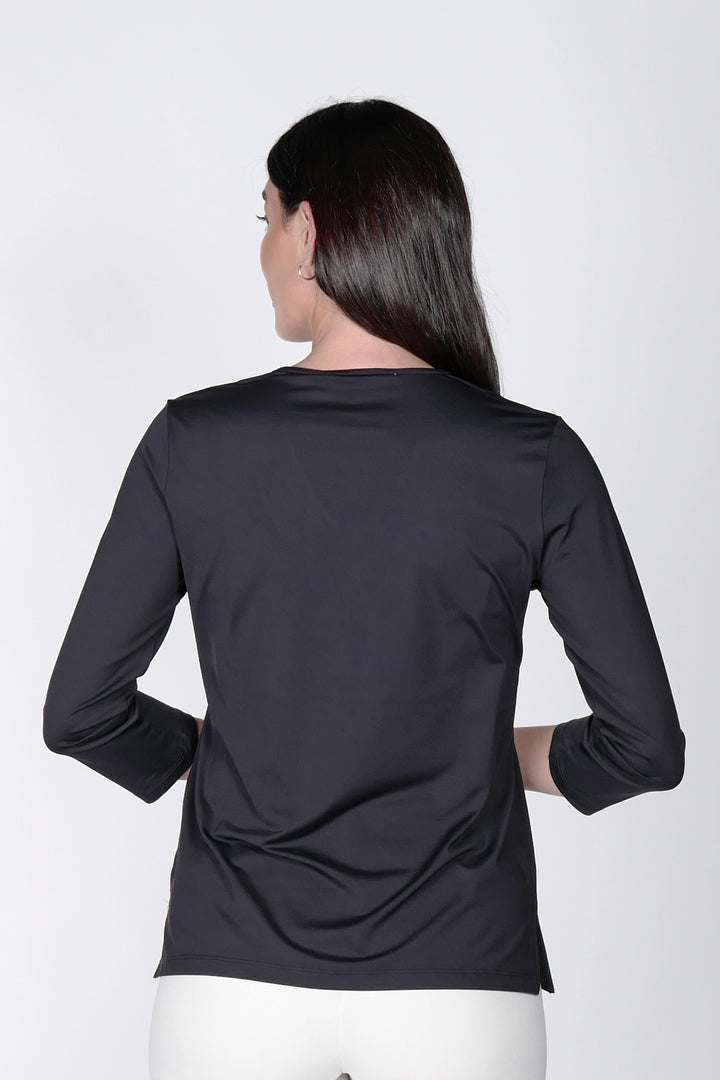 V-Neck Solid Top Black APPAREL - TOP - SHIRT jeanpierreklifa.com