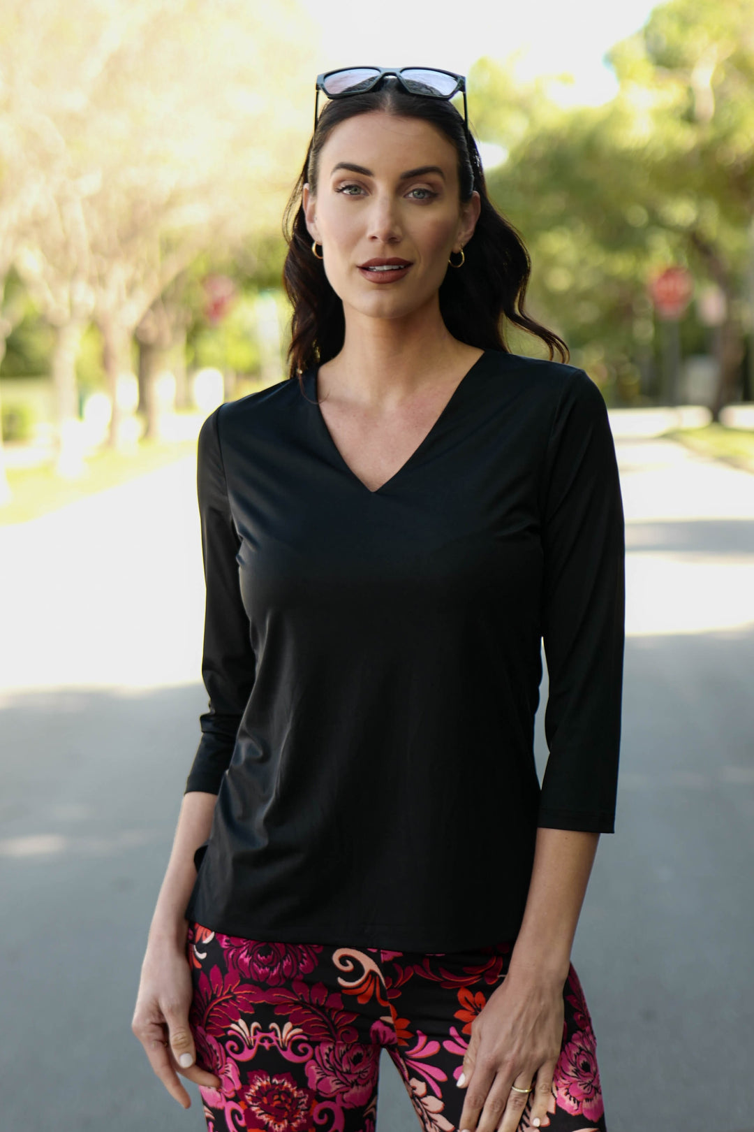 V-Neck Solid Top Black APPAREL - TOP - SHIRT jeanpierreklifa.com XXS