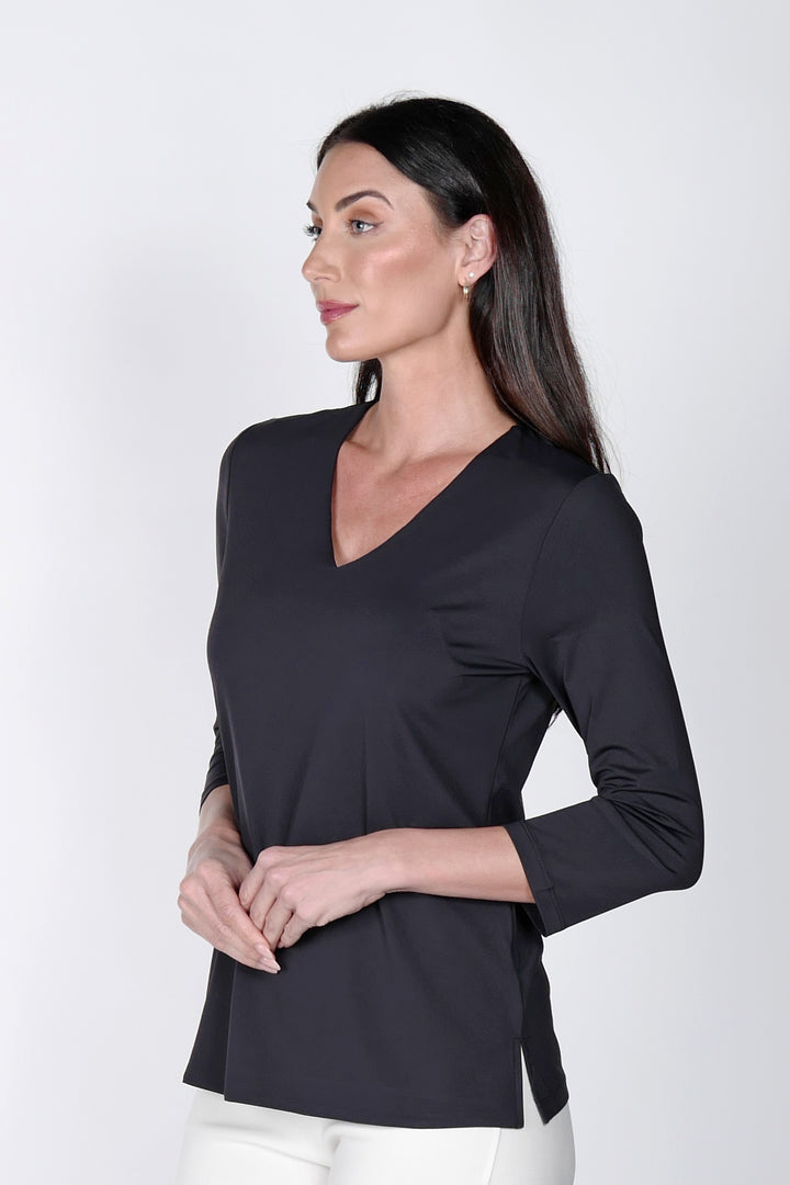 V-Neck Solid Top Black APPAREL - TOP - SHIRT jeanpierreklifa.com