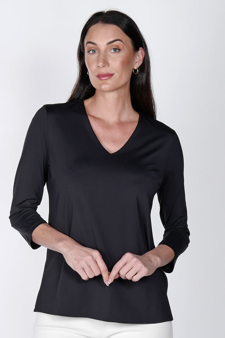 V-Neck Solid Top Black APPAREL - TOP - SHIRT jeanpierreklifa.com