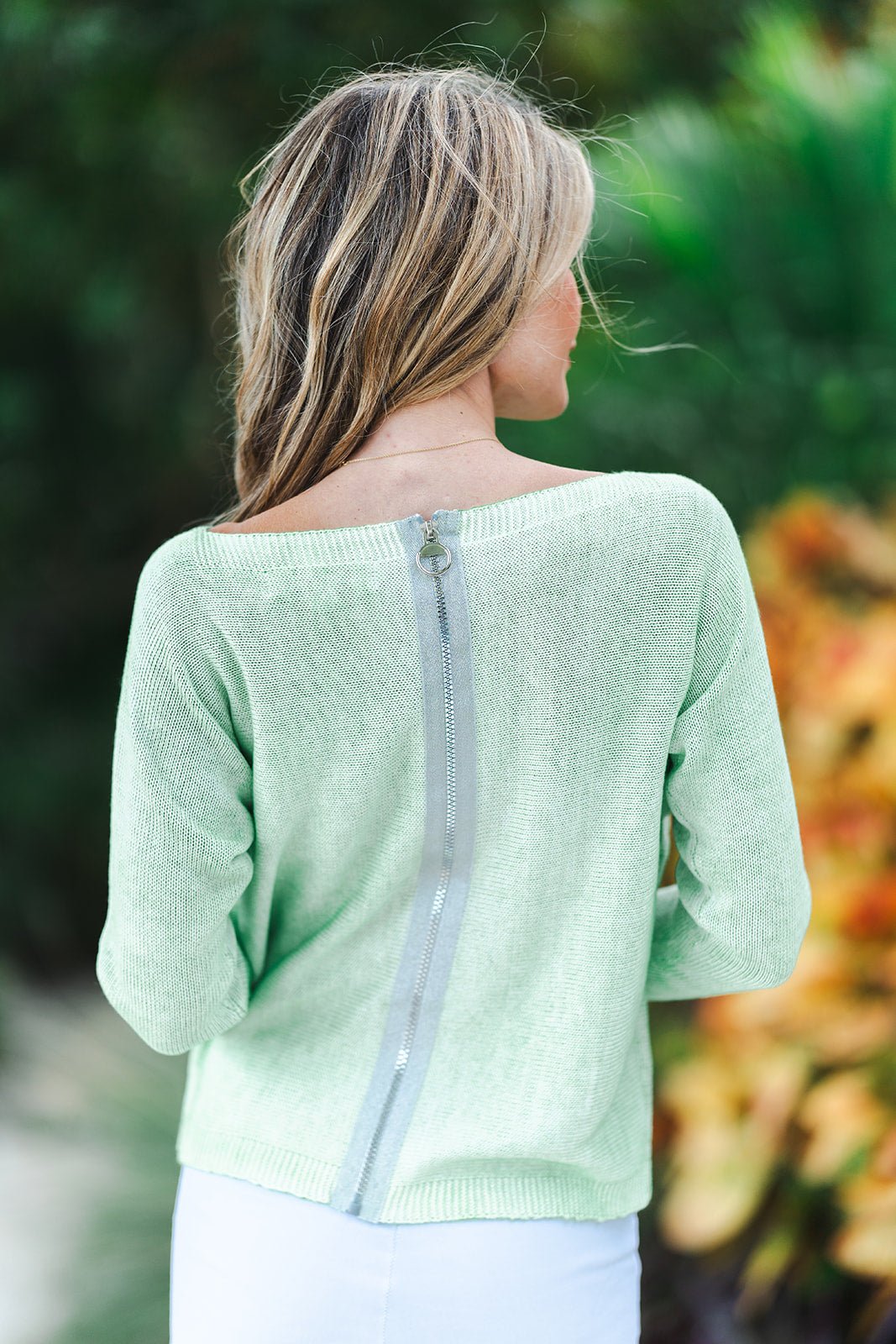Backzip Sweater Green Tops jeanpierreklifa.com   