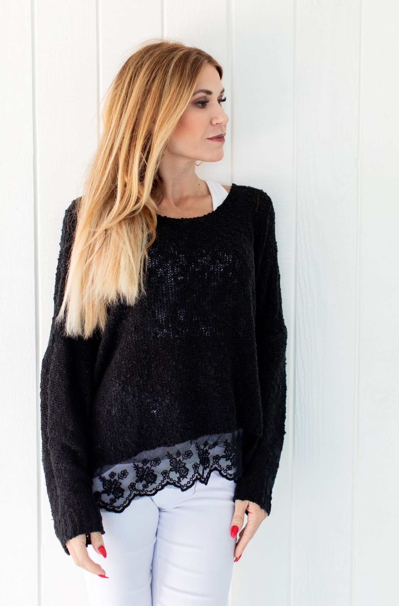 Lace Sweater Black Tops JPK Outlet   